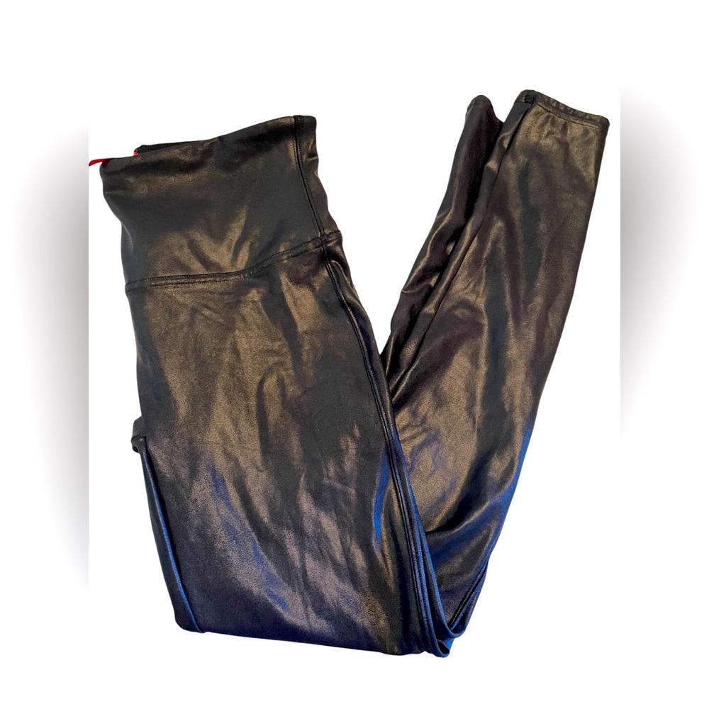 SPANX Faux Leather Black Leggings, size L